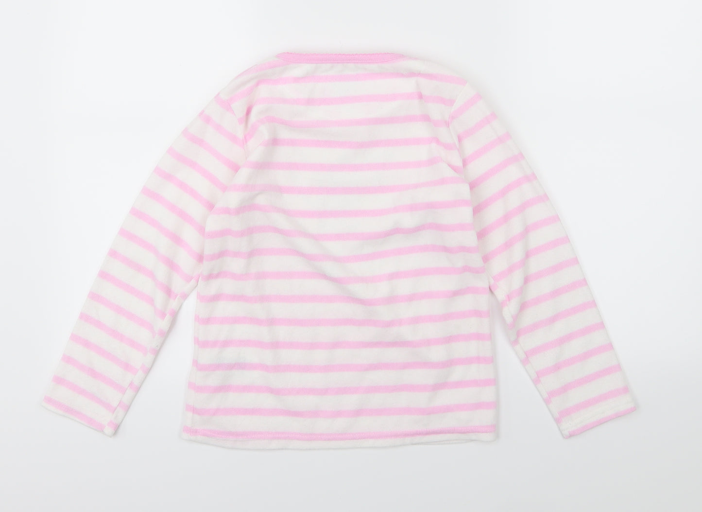 Primark Girls White Striped Fleece Top Pyjama Top Size 9-10 Years  - Disney Tinkerbell
