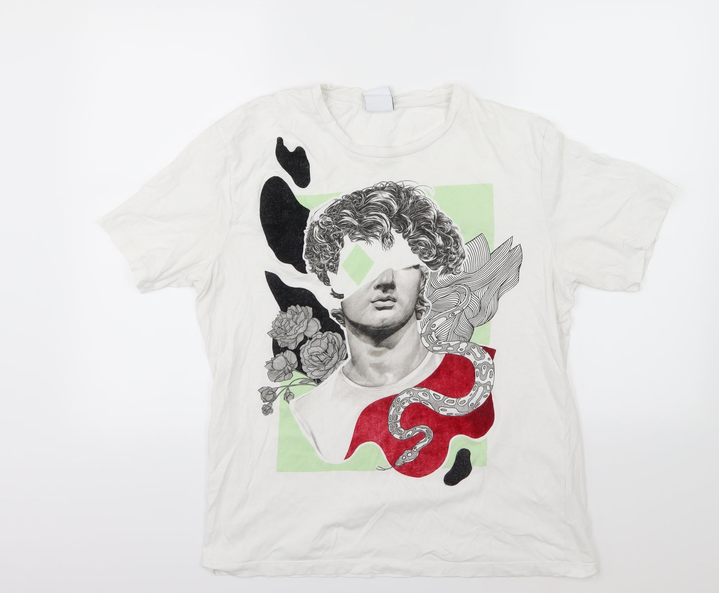 Zara Mens White  Jersey  T-Shirt Size L