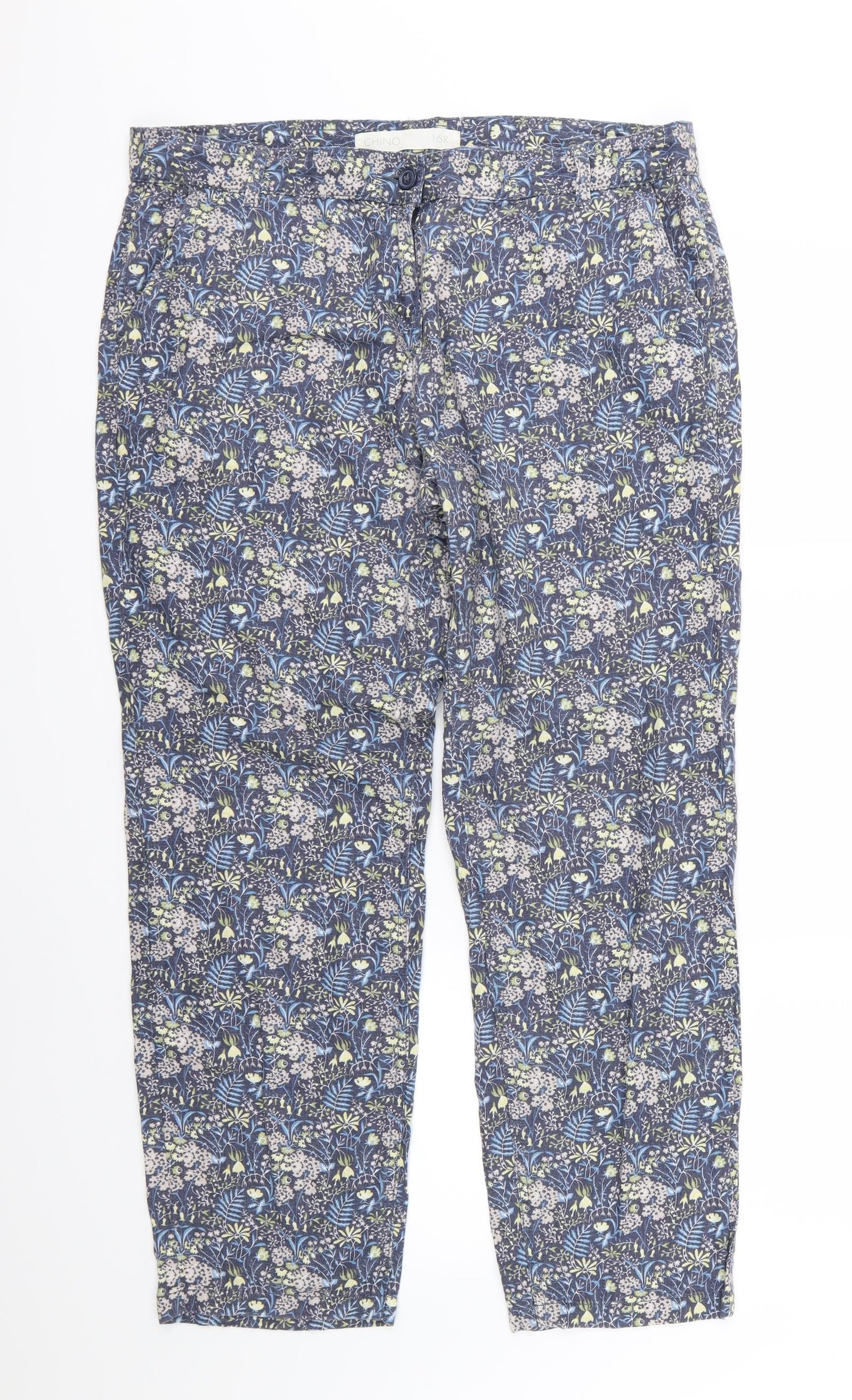 NEXT Womens Blue Floral  Chino Trousers Size 16 L28 in