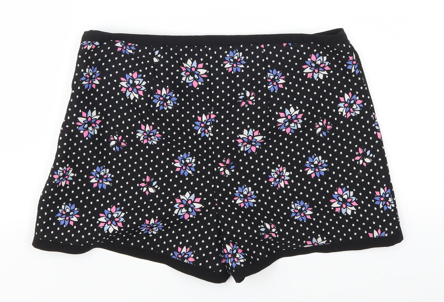 Definitions Womens Black Polka Dot  Mom Shorts Size 10 - Pink and Purple Flowers