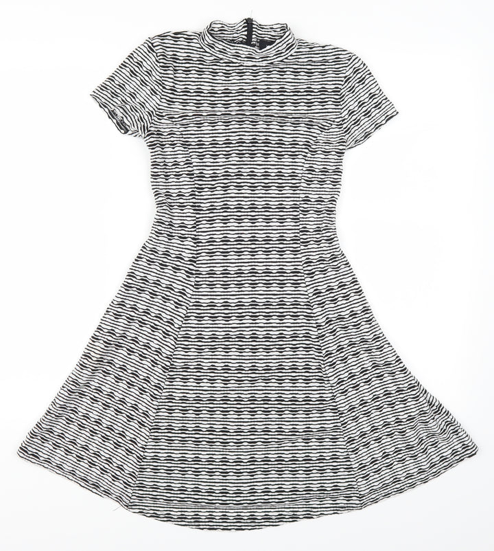 New Look Womens Grey Striped Skater Dress Size 6