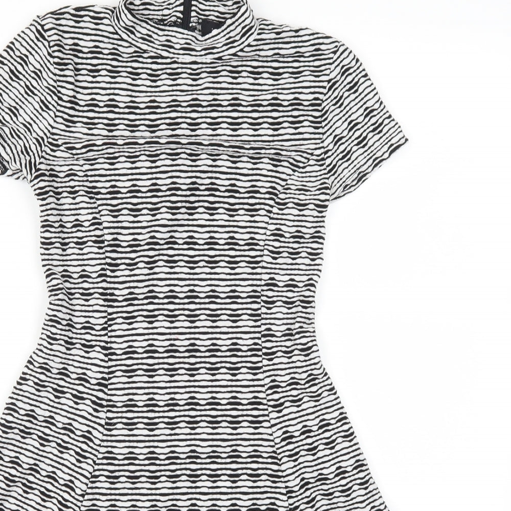New Look Womens Grey Striped  Skater Dress  Size 6