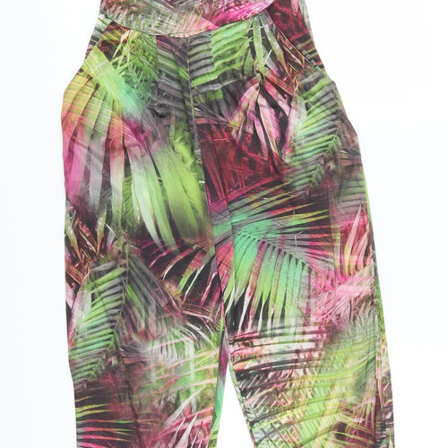 Love Label Womens Pink Flecked  Jumpsuit One-Piece Size 8 L27 in - Green Palm Leaves