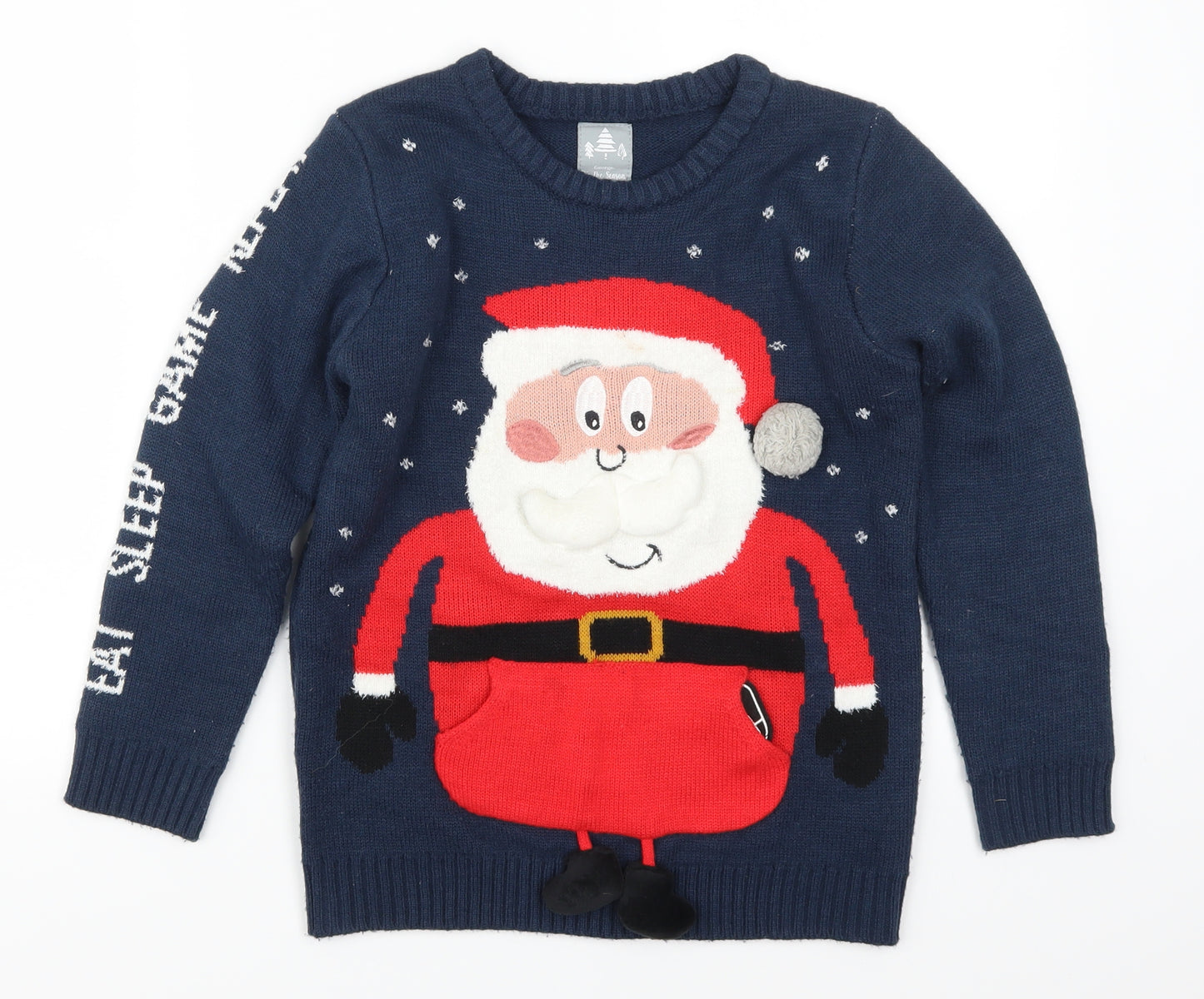 George Boys Blue   Henley Jumper Size 9-10 Years  - Santa