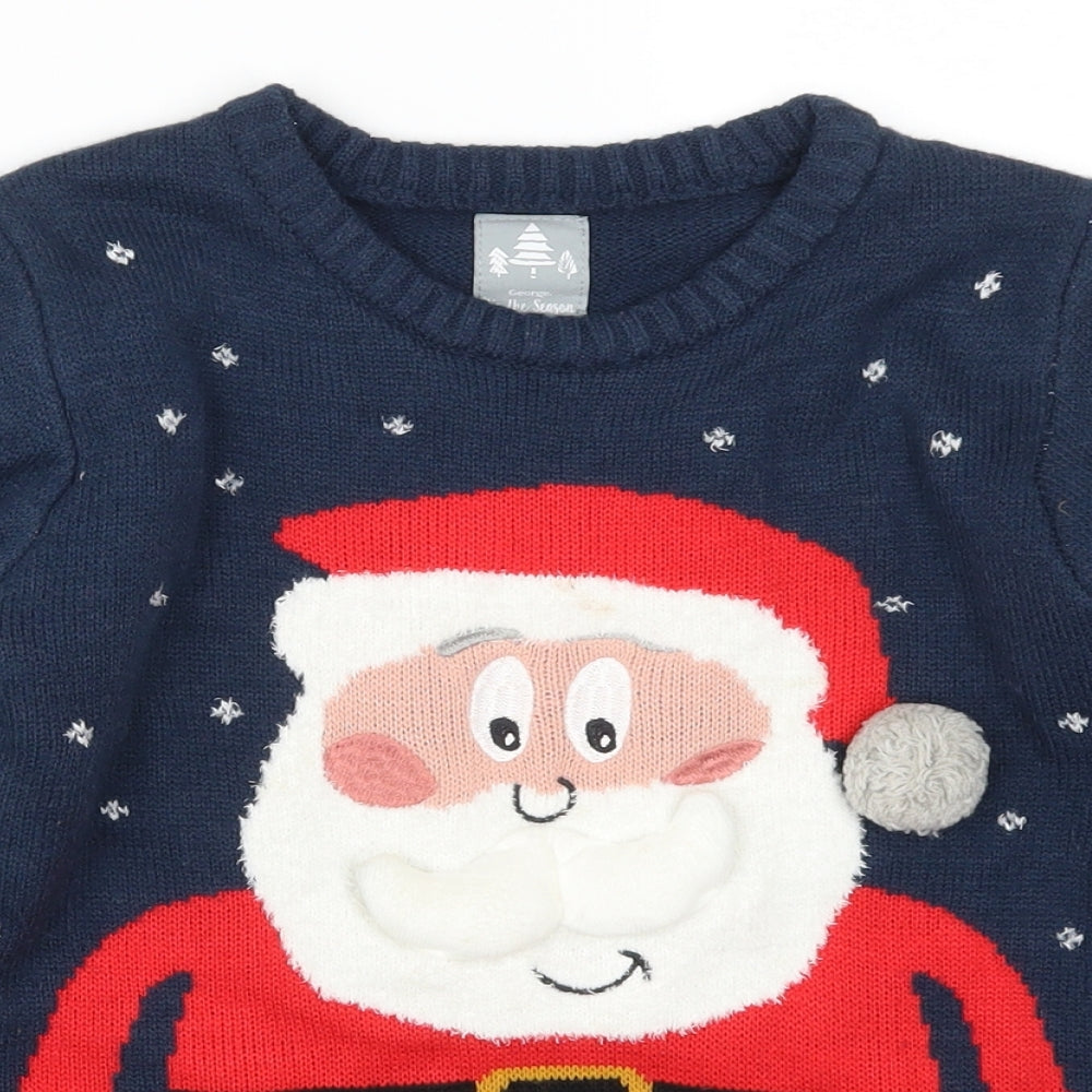George Boys Blue   Henley Jumper Size 9-10 Years  - Santa