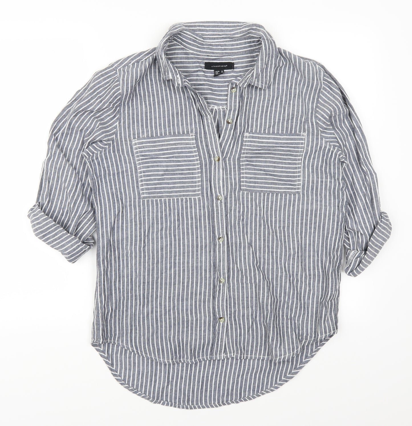 Atmosphere Womens Grey Striped  Basic Button-Up Size 12
