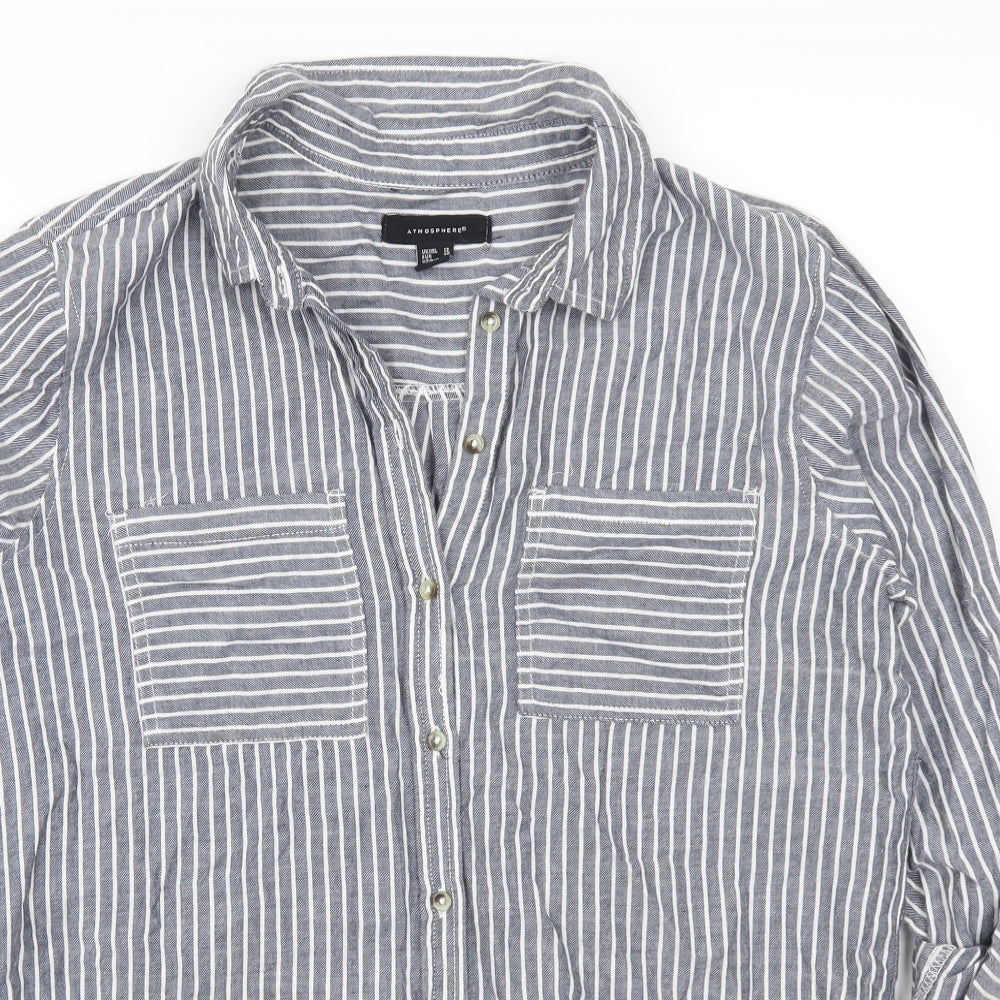 Atmosphere Womens Grey Striped  Basic Button-Up Size 12