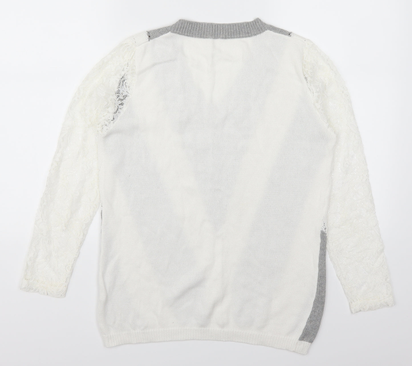 Preworn Womens Grey Striped Lace Pullover Jumper Size S