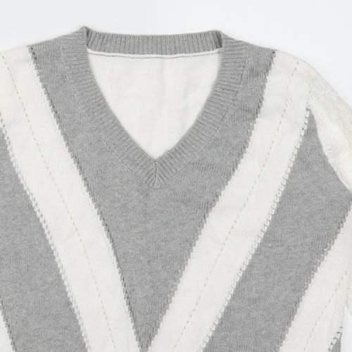 Preworn Womens Grey Striped Lace Pullover Jumper Size S