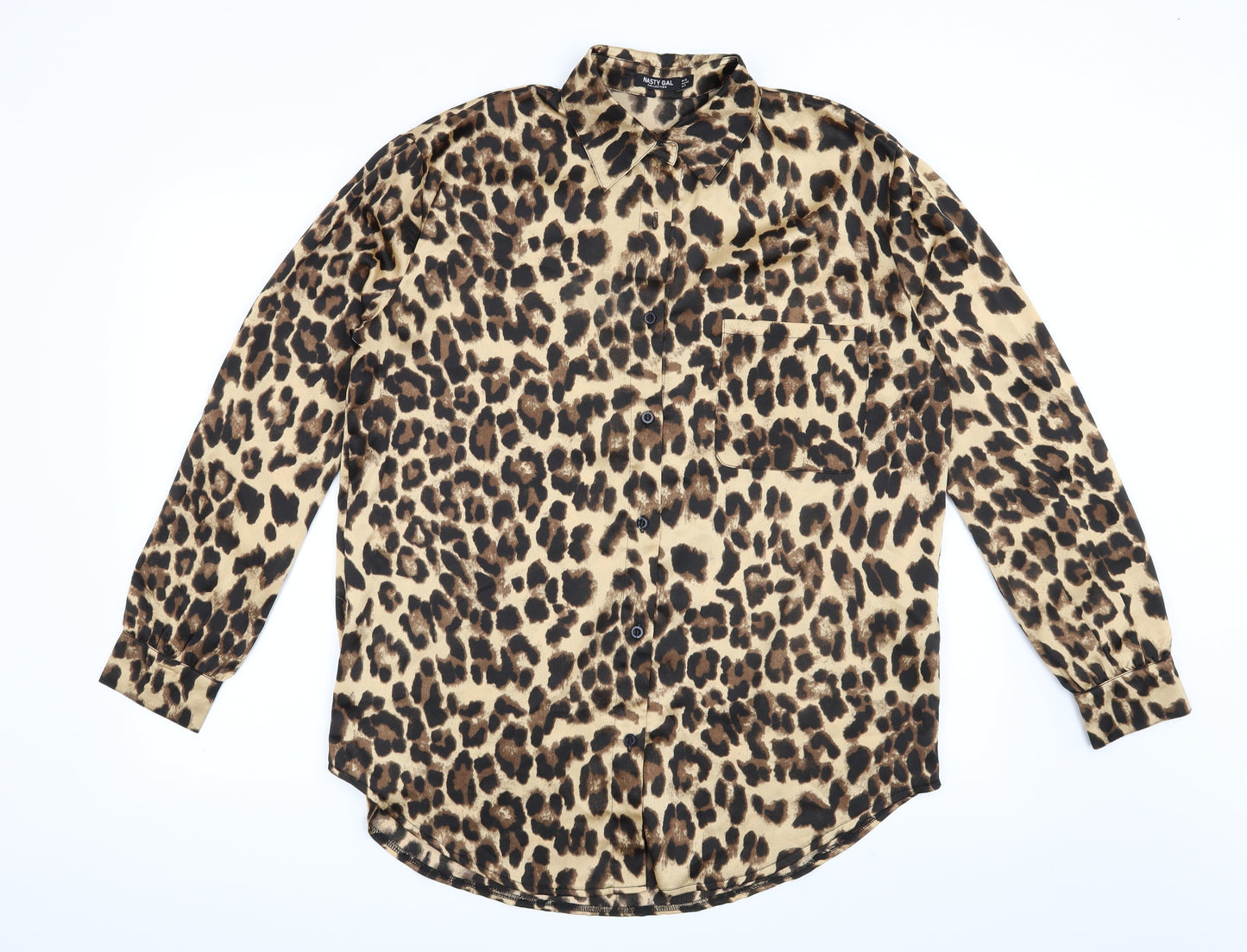 Nasty Gal Womens Brown Animal Print  Basic Button-Up Size 12