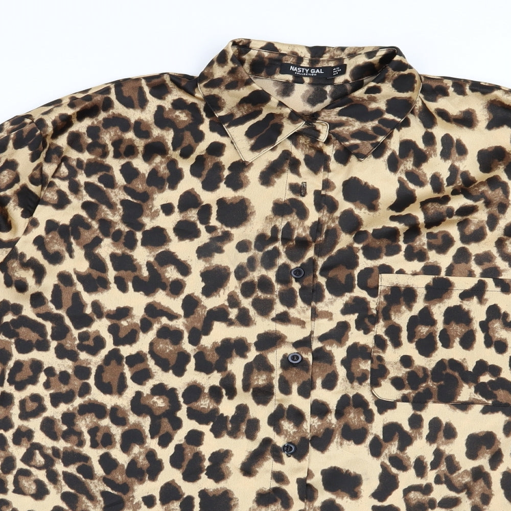 Nasty Gal Womens Brown Animal Print  Basic Button-Up Size 12