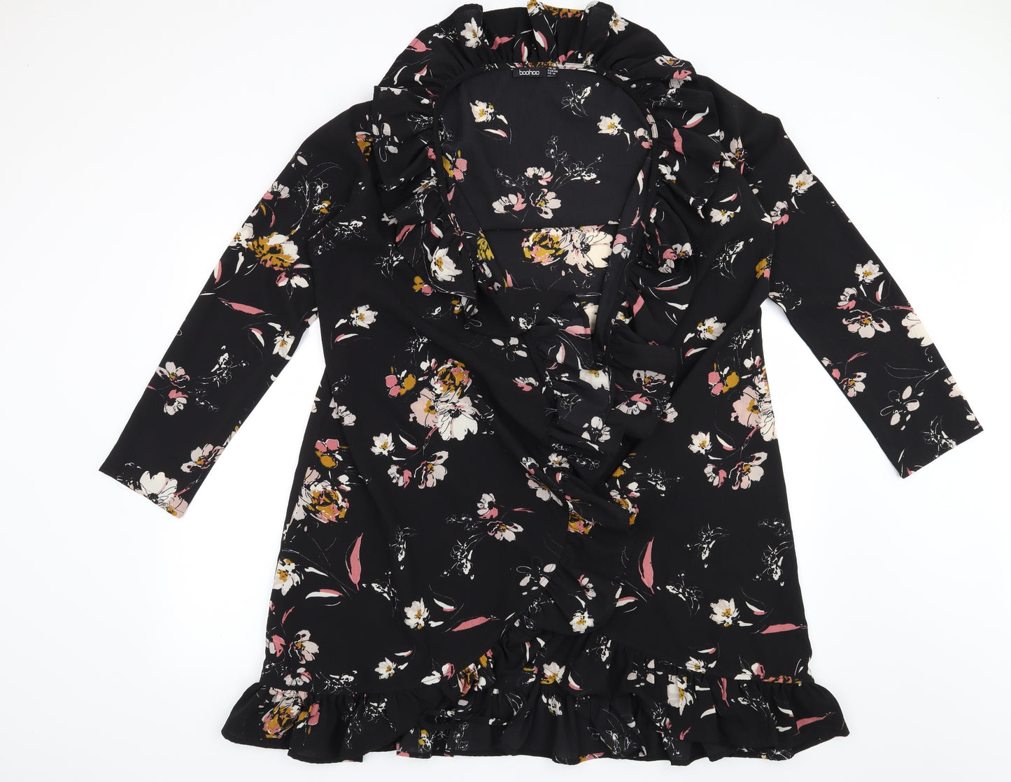 Boohoo Womens Black Floral  Wrap Dress  Size 18