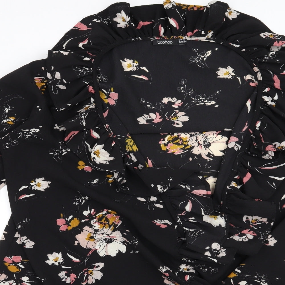 Boohoo Womens Black Floral  Wrap Dress  Size 18