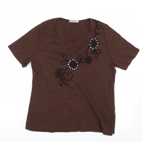 Marks and Spencer Womens Brown Floral  Basic T-Shirt Size 14