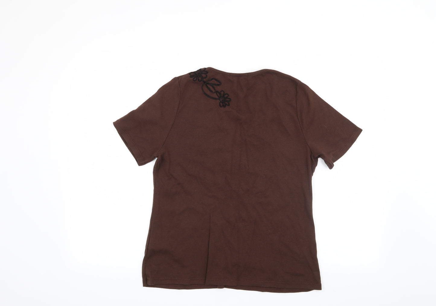 Marks and Spencer Womens Brown Floral  Basic T-Shirt Size 14