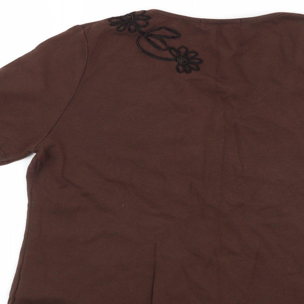 Marks and Spencer Womens Brown Floral  Basic T-Shirt Size 14