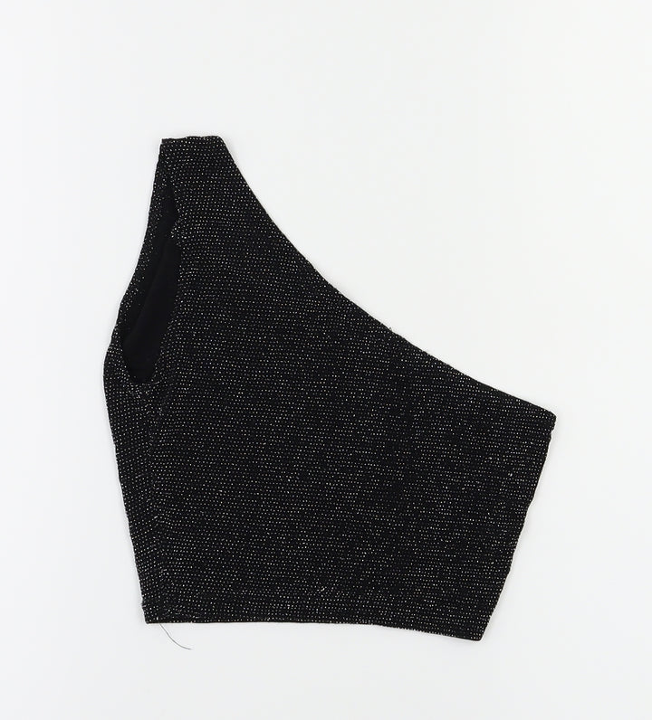PRETTYLITTLETHING Womens Black Cropped T-Shirt Size 4