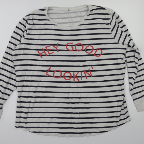Preworn Womens White Striped  Basic T-Shirt Size 16