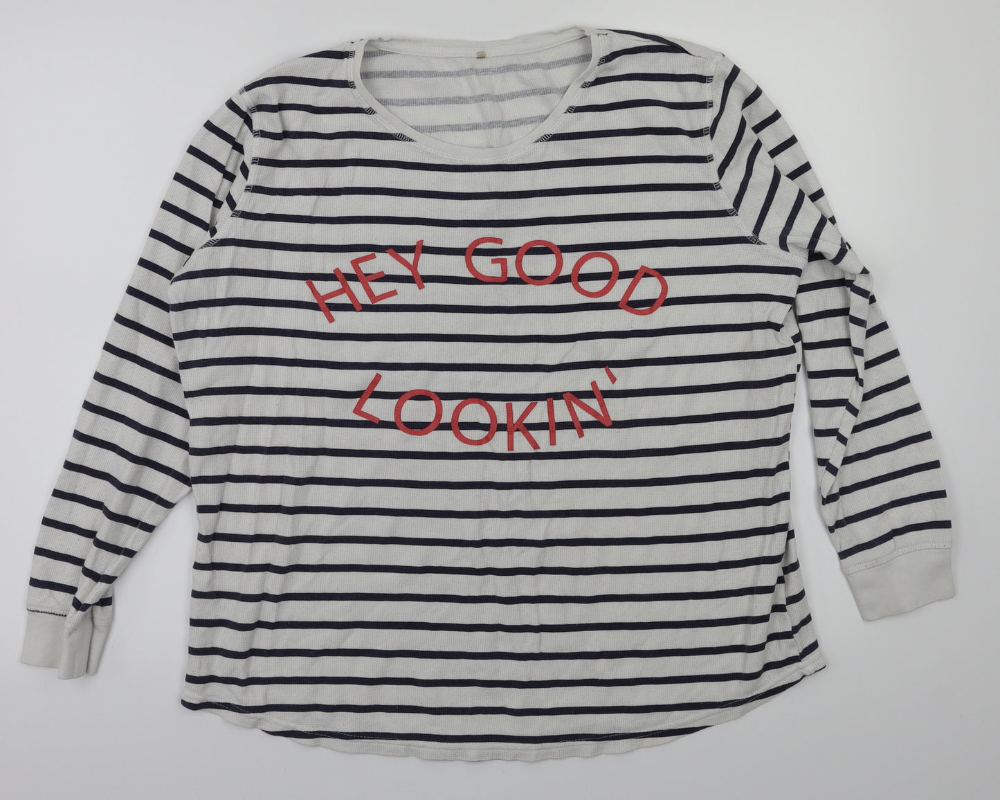 Preworn Womens White Striped  Basic T-Shirt Size 16