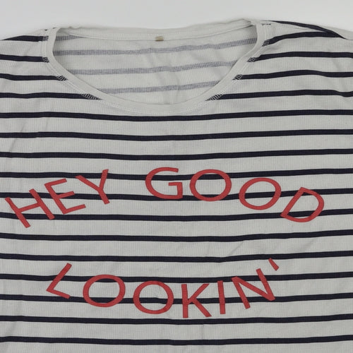 Preworn Womens White Striped  Basic T-Shirt Size 16