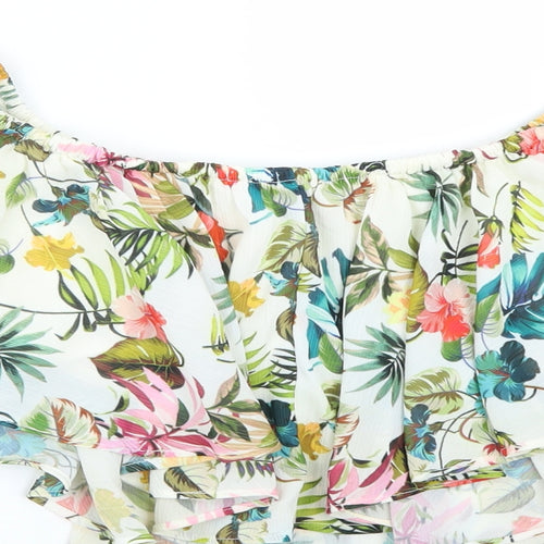 Bershka Womens White Floral  Basic Tank Size M