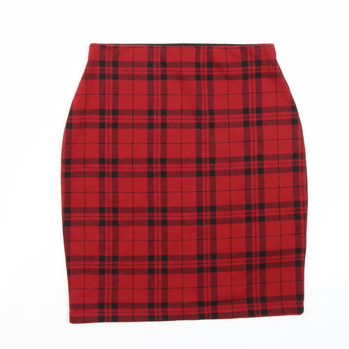 Newlook Womens Red Check  A-Line Skirt Size 6