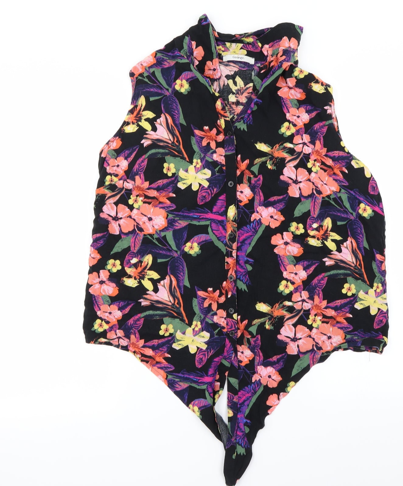 George Womens Black Floral  Basic Button-Up Size 16