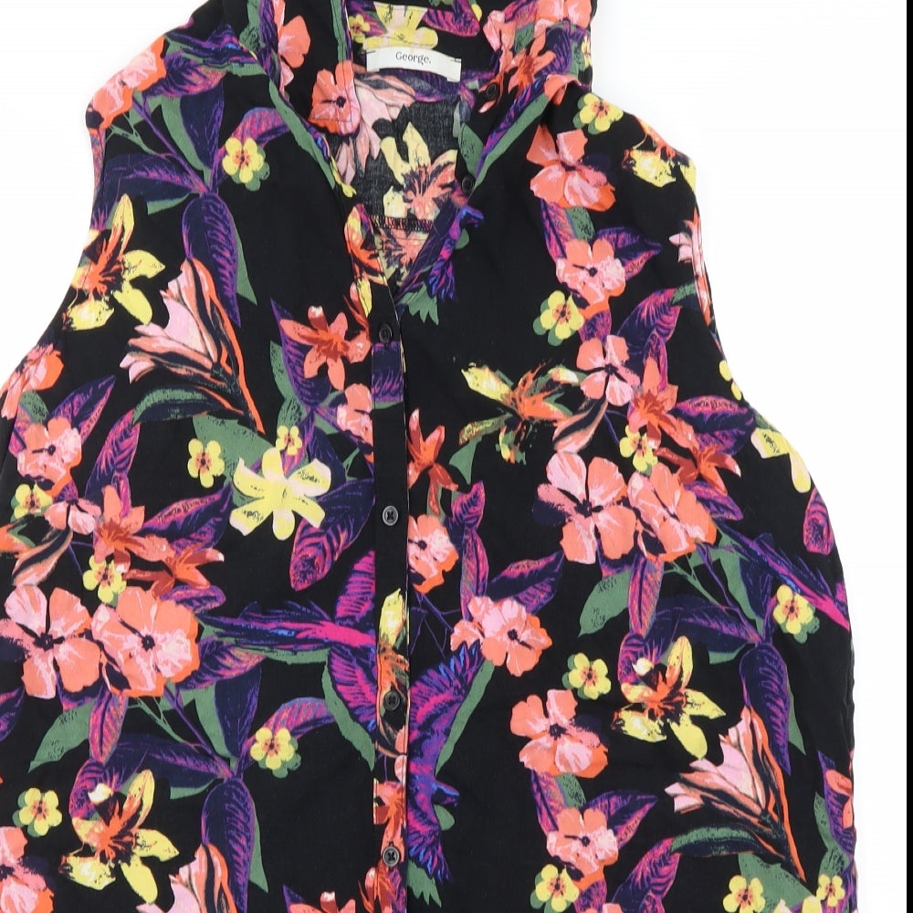George Womens Black Floral  Basic Button-Up Size 16