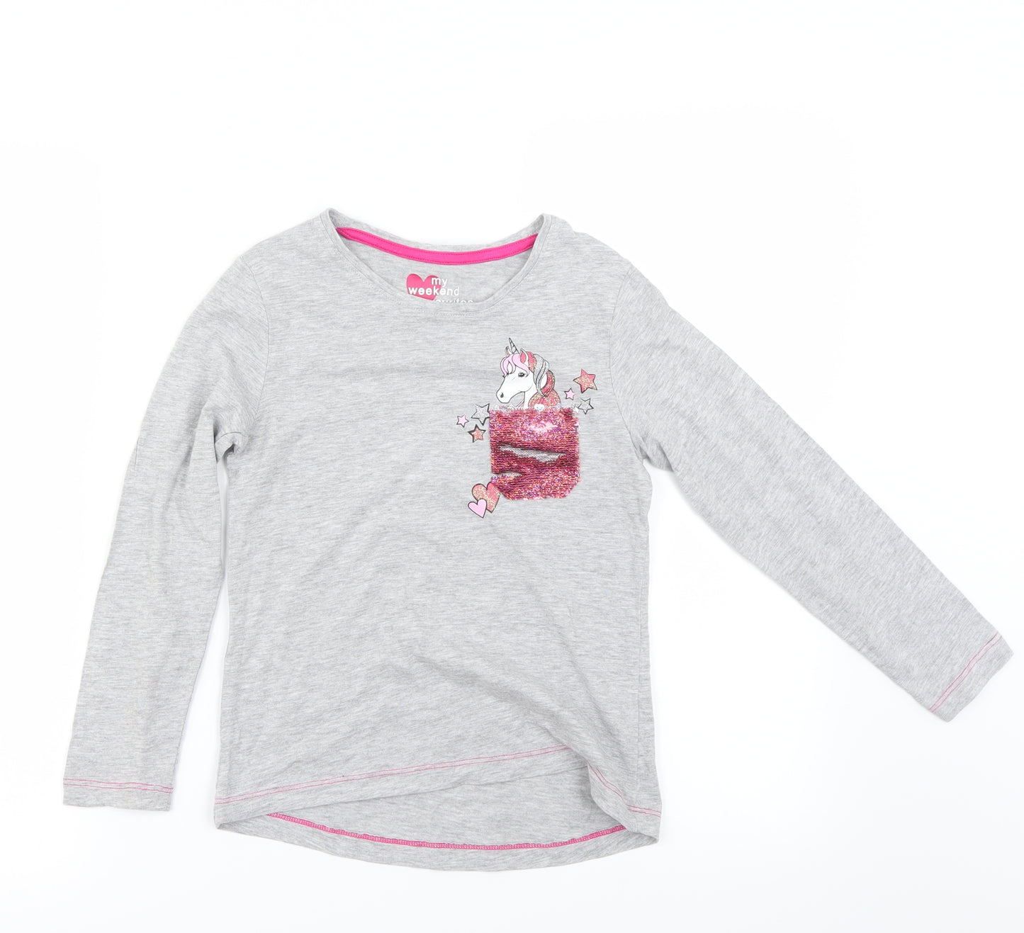 Preworn Girls Grey   Basic T-Shirt Size 8 Years