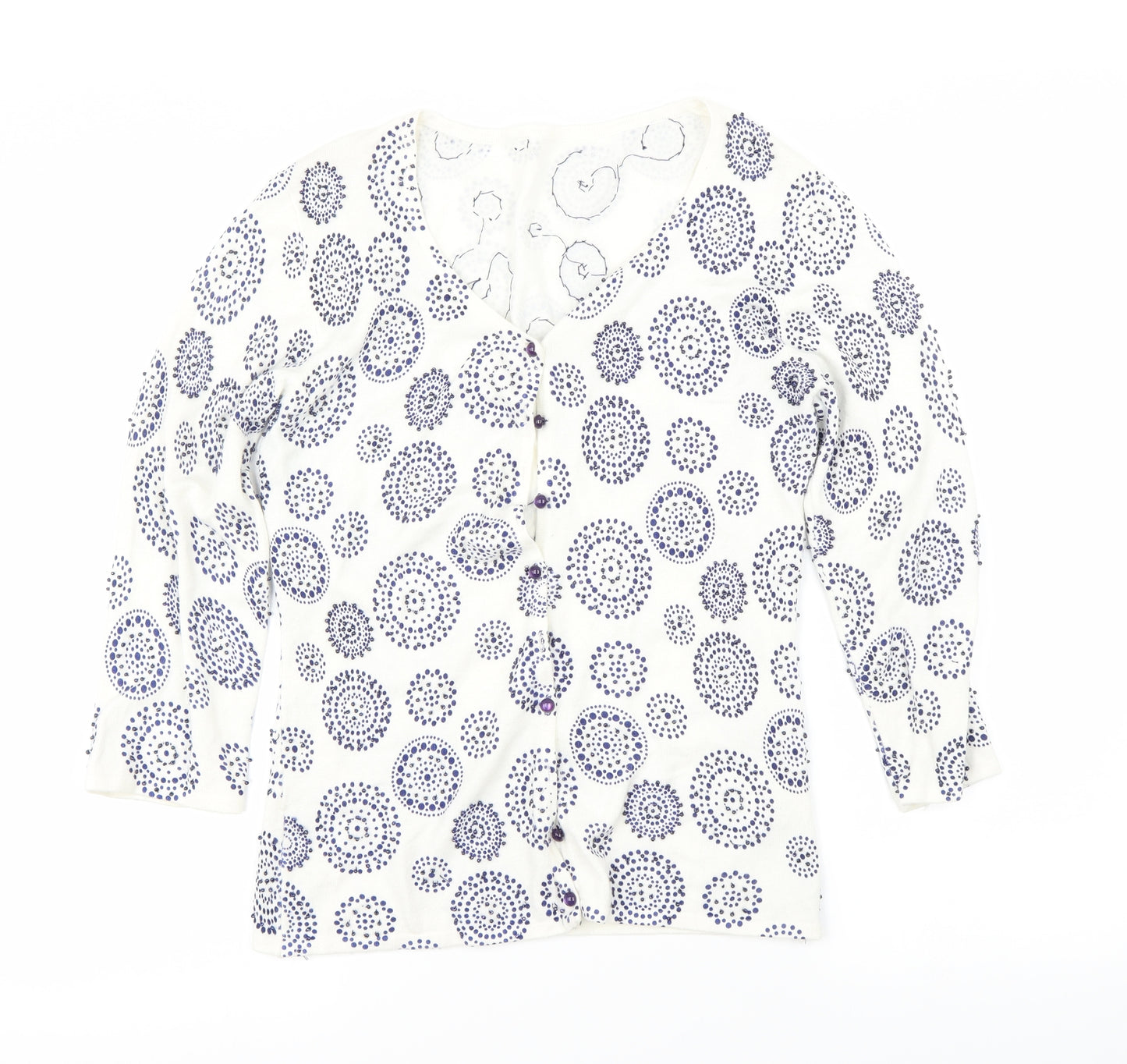 Preworn Womens White Floral  Cardigan Jumper Size 6