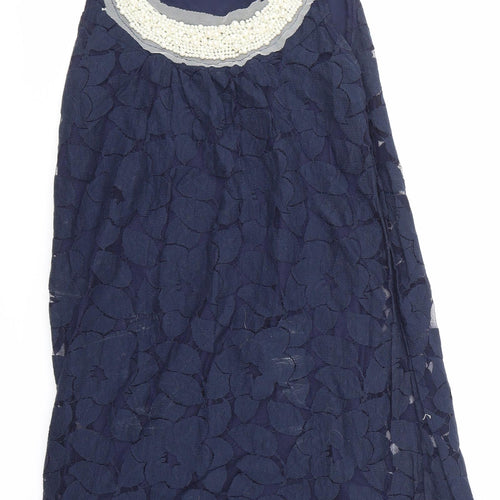 Ravi Famous Womens Blue  Lace Basic T-Shirt Size S