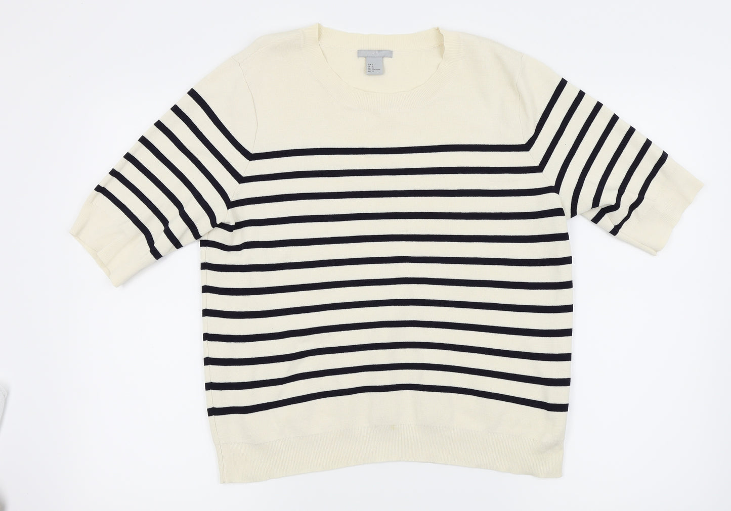 Balmain x H&M Womens White Striped  Basic T-Shirt Size 14
