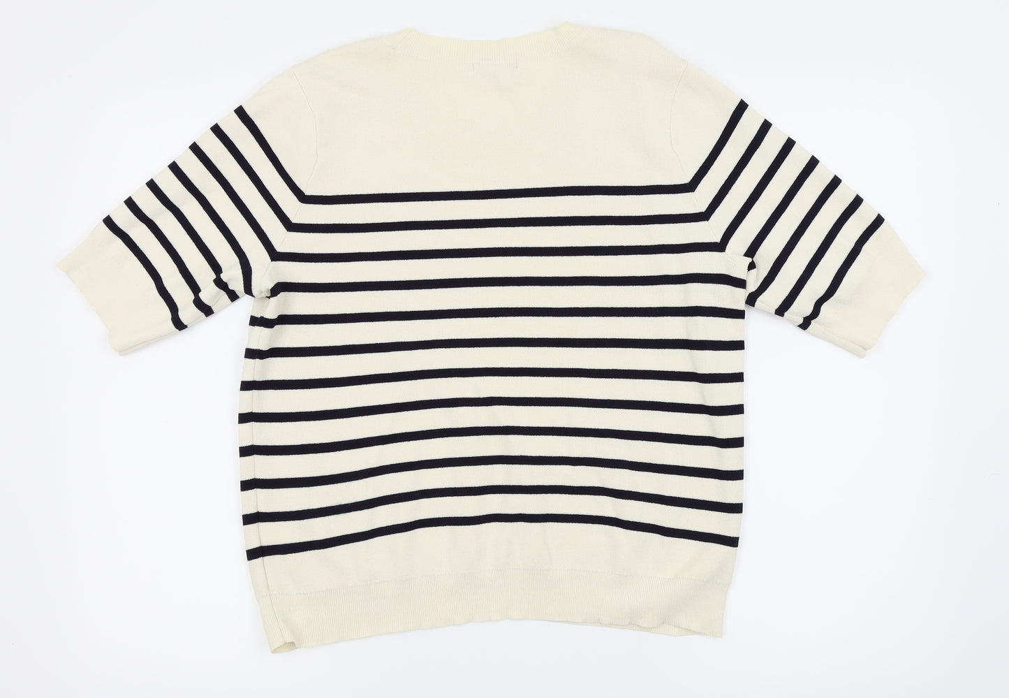 Balmain x H&M Womens White Striped  Basic T-Shirt Size 14