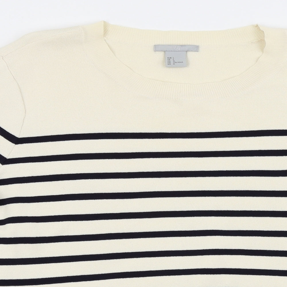 Balmain x H&M Womens White Striped  Basic T-Shirt Size 14