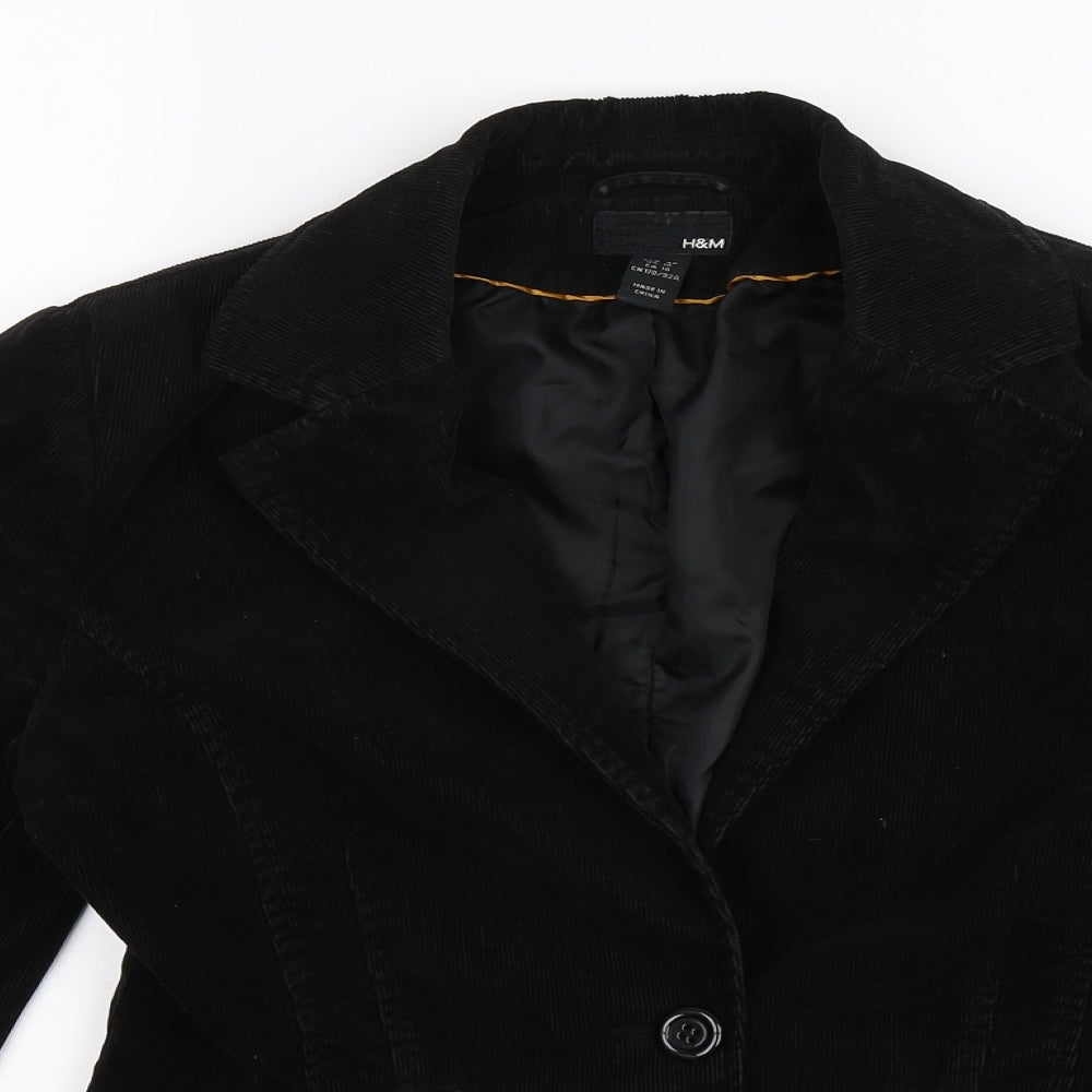 H&M Womens Black  Corduroy Jacket Blazer Size 14