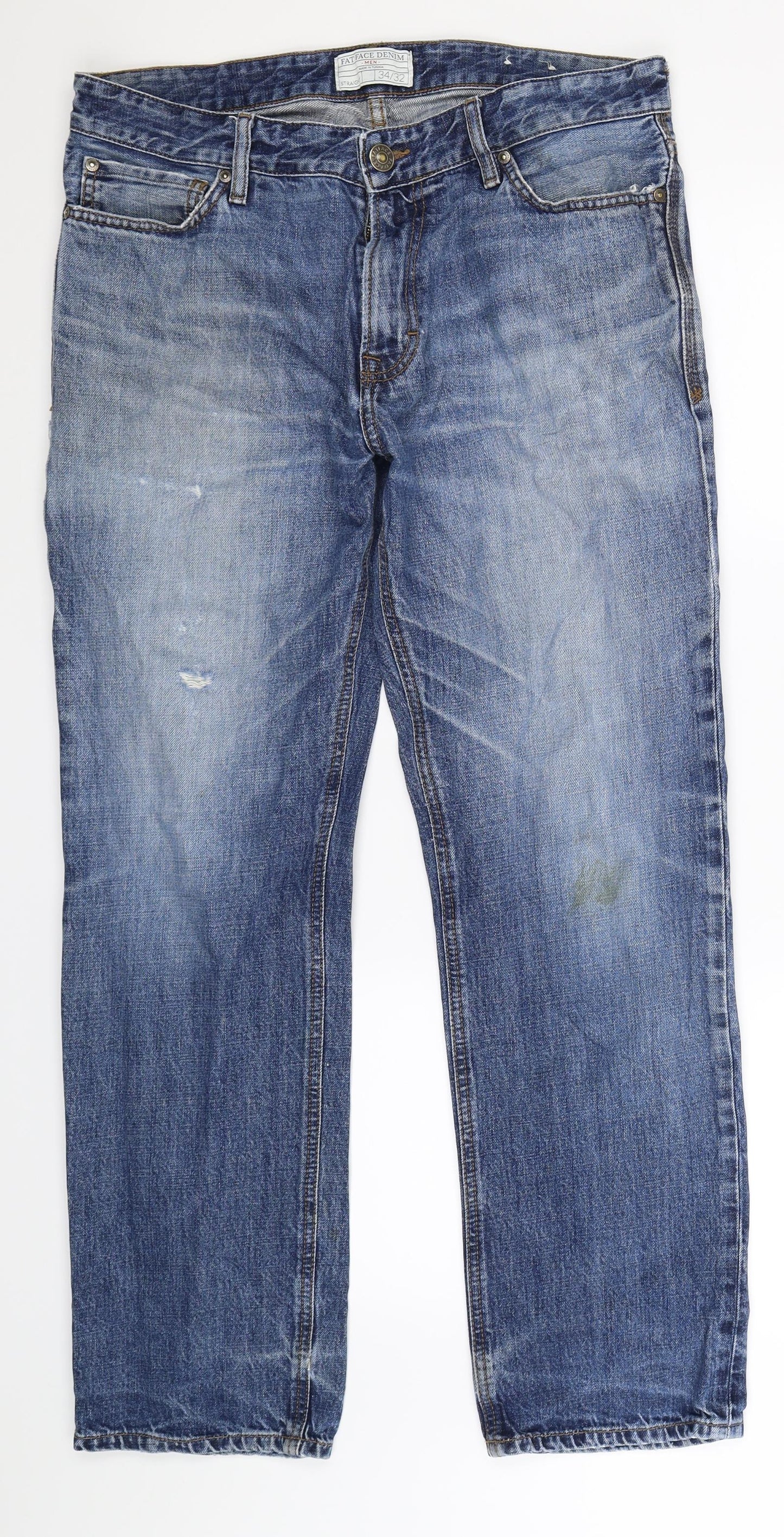 Fat Face Mens Blue  Denim Straight Jeans Size 34 L32 in