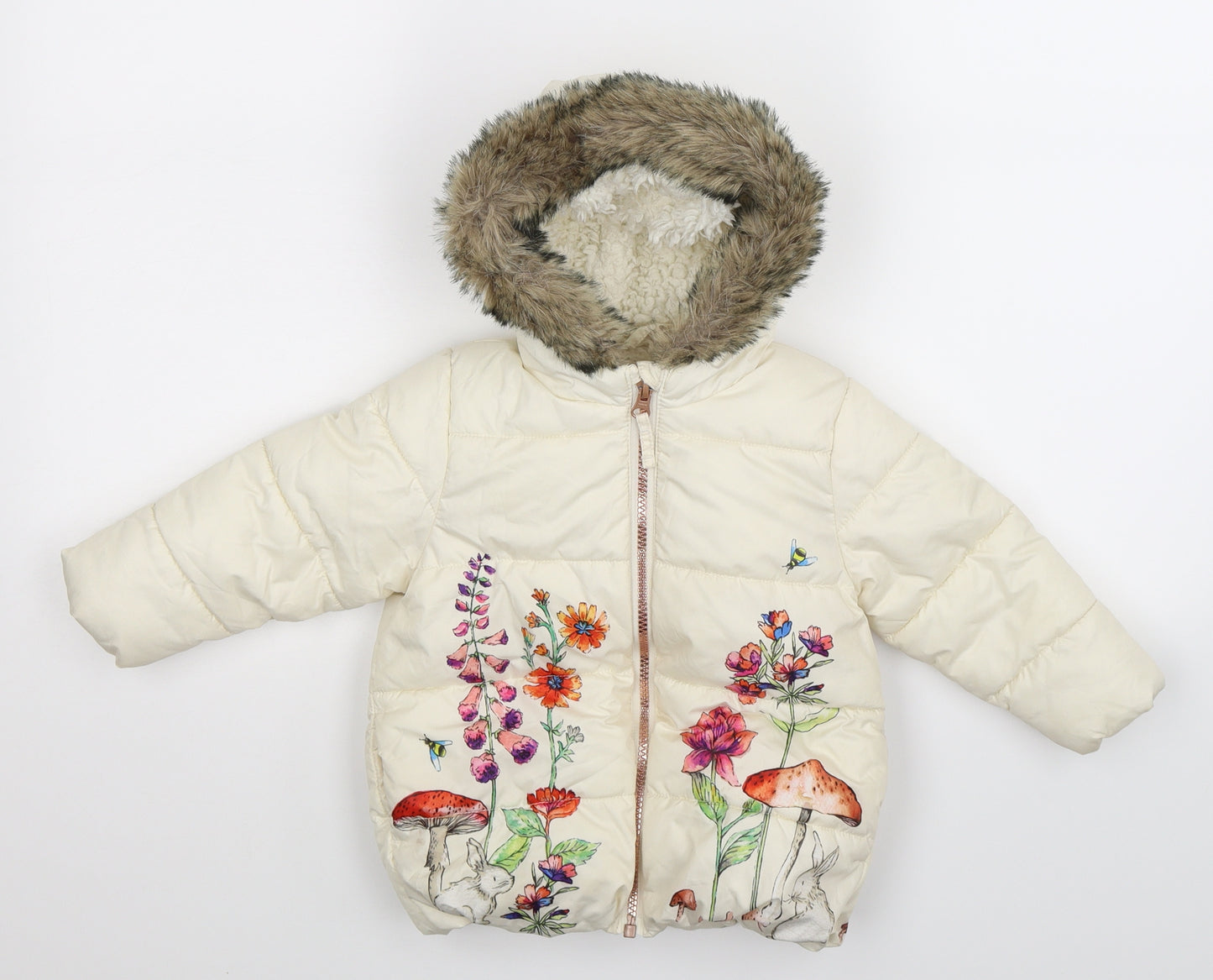 NEXT Baby Ivory Floral  Puffer Jacket Coat Size 12-18 Months