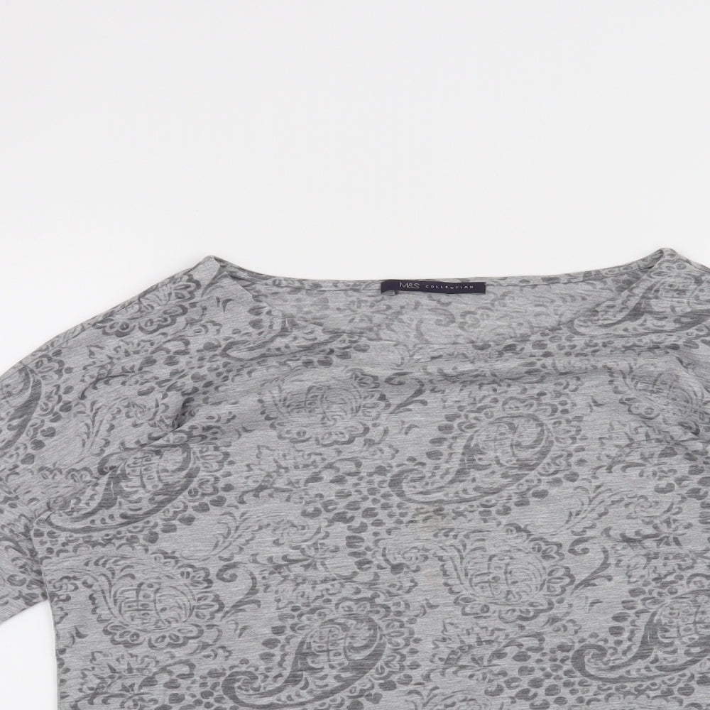 M&S Womens Grey Paisley  Basic T-Shirt Size 8