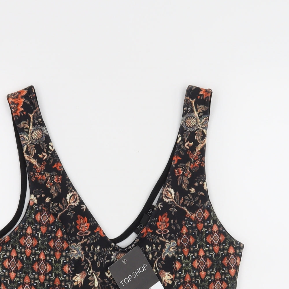 Topshop Womens Black Floral  Cropped Tank Size 10