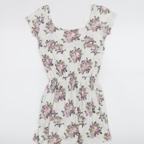Denim & Co. Womens White Floral  A-Line  Size 8