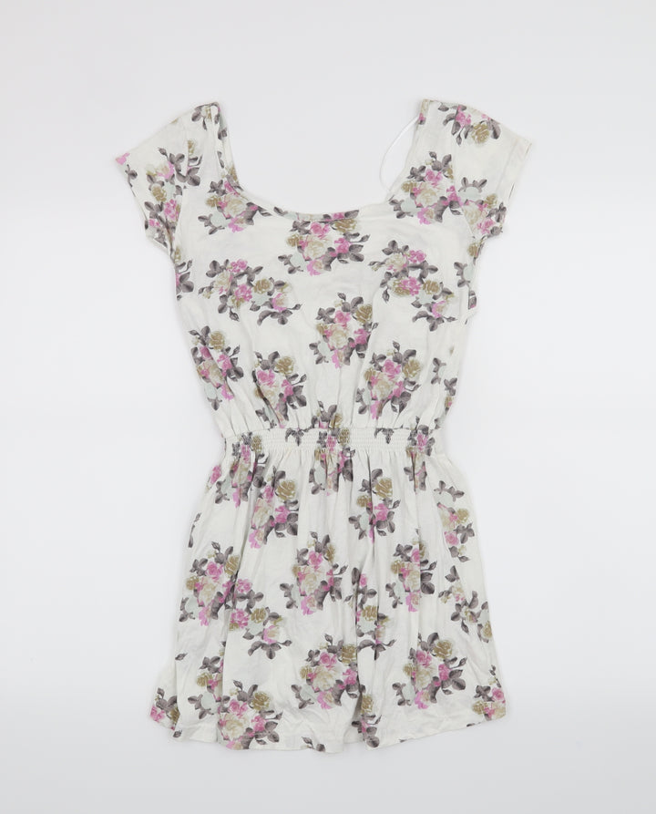 Denim & Co. Womens White Floral A-Line Size 8