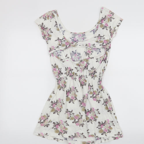 Denim & Co. Womens White Floral  A-Line  Size 8