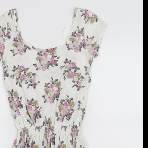 Denim & Co. Womens White Floral  A-Line  Size 8