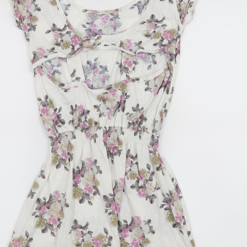 Denim & Co. Womens White Floral  A-Line  Size 8