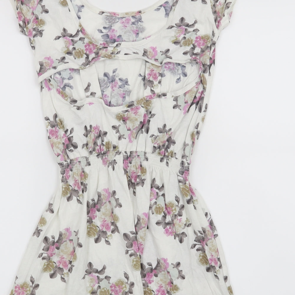 Denim & Co. Womens White Floral  A-Line  Size 8