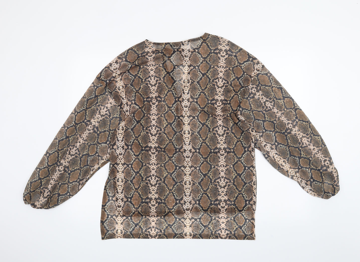 Pull & Bear Womens Brown Animal Print  Basic Blouse Size XS