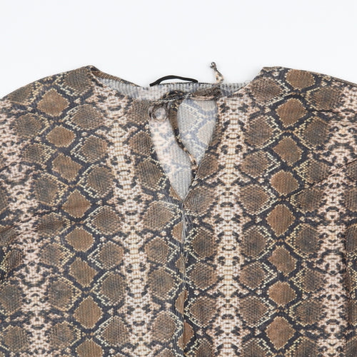 Pull & Bear Womens Brown Animal Print  Basic Blouse Size XS