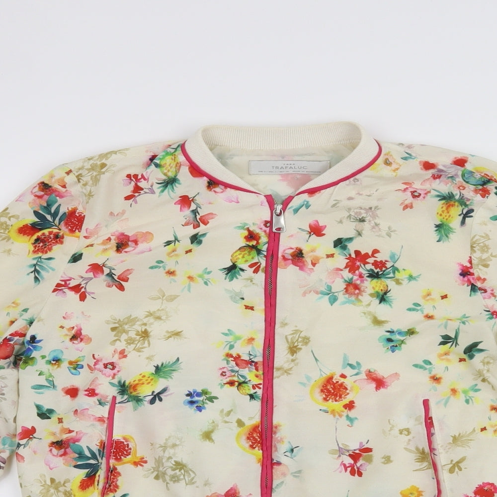 Zara Womens White Floral  Jacket Coat Size S