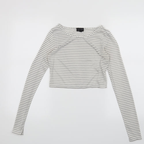 Topshop Womens White Striped  Basic T-Shirt Size 8