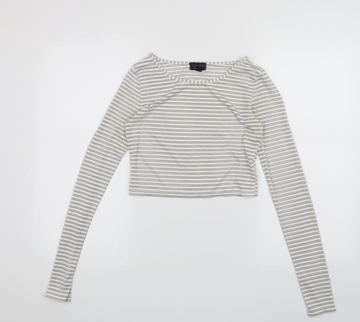Topshop Womens White Striped Basic T-Shirt Size 8